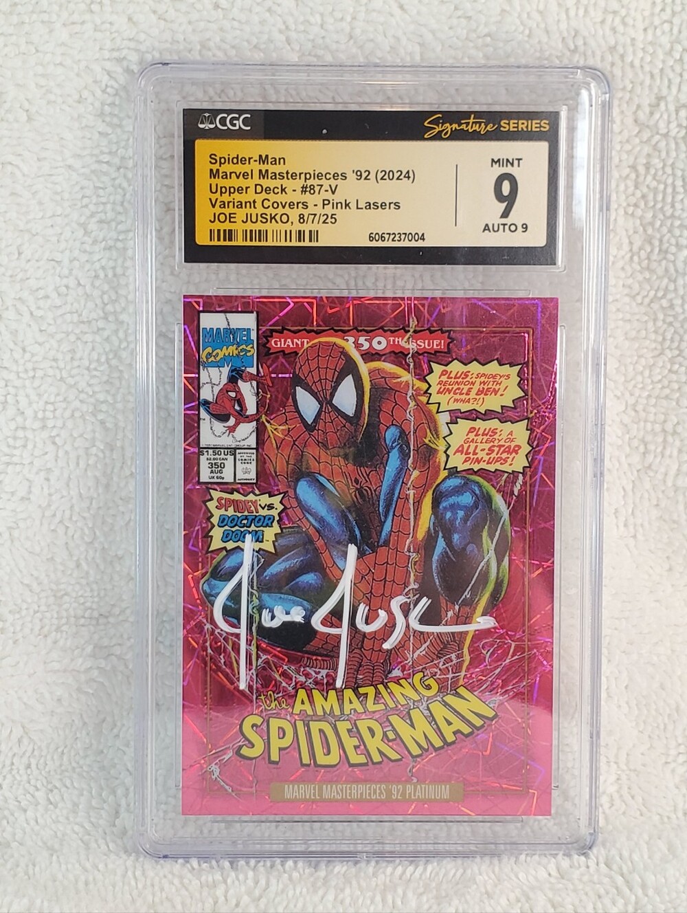 Spider-Man 2024 Marvel Masterpieces 92 Platinum Pink Lasers #74/692 Signed grade